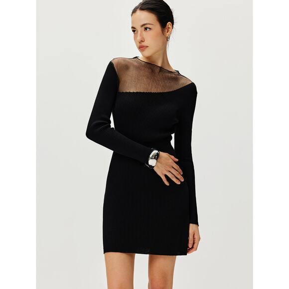 Commense Semi Sheer Panel Sweater Minimalist Chic Cozy Stretch Black Dress XS - Picture 6 of 9